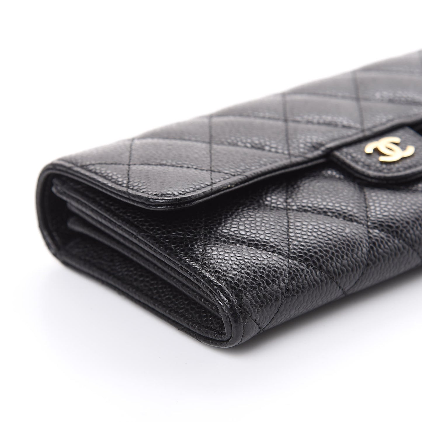Caviar Quilted Large Gusset Flap Wallet Black