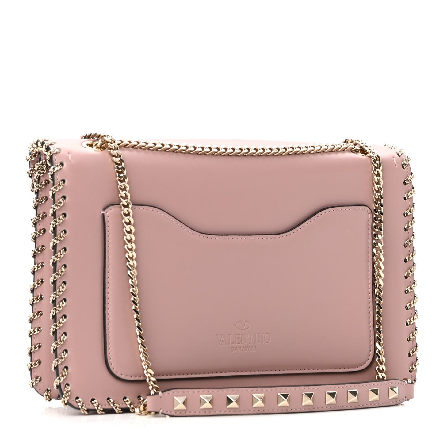 Vitello Groumette Small Rockstud Demilune Shoulder Bag Lipstick