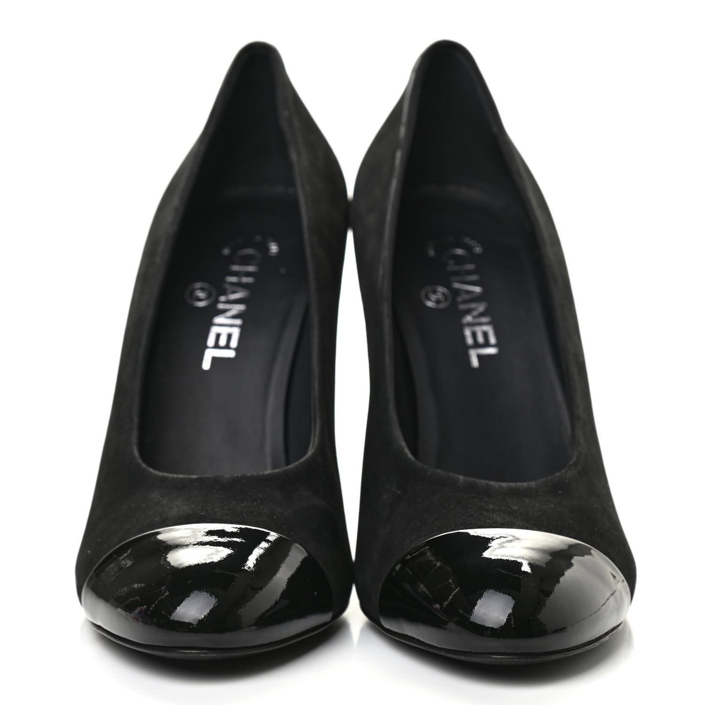 Patent Suede Calfskin Pearl Cap Toe Pumps 40 Black