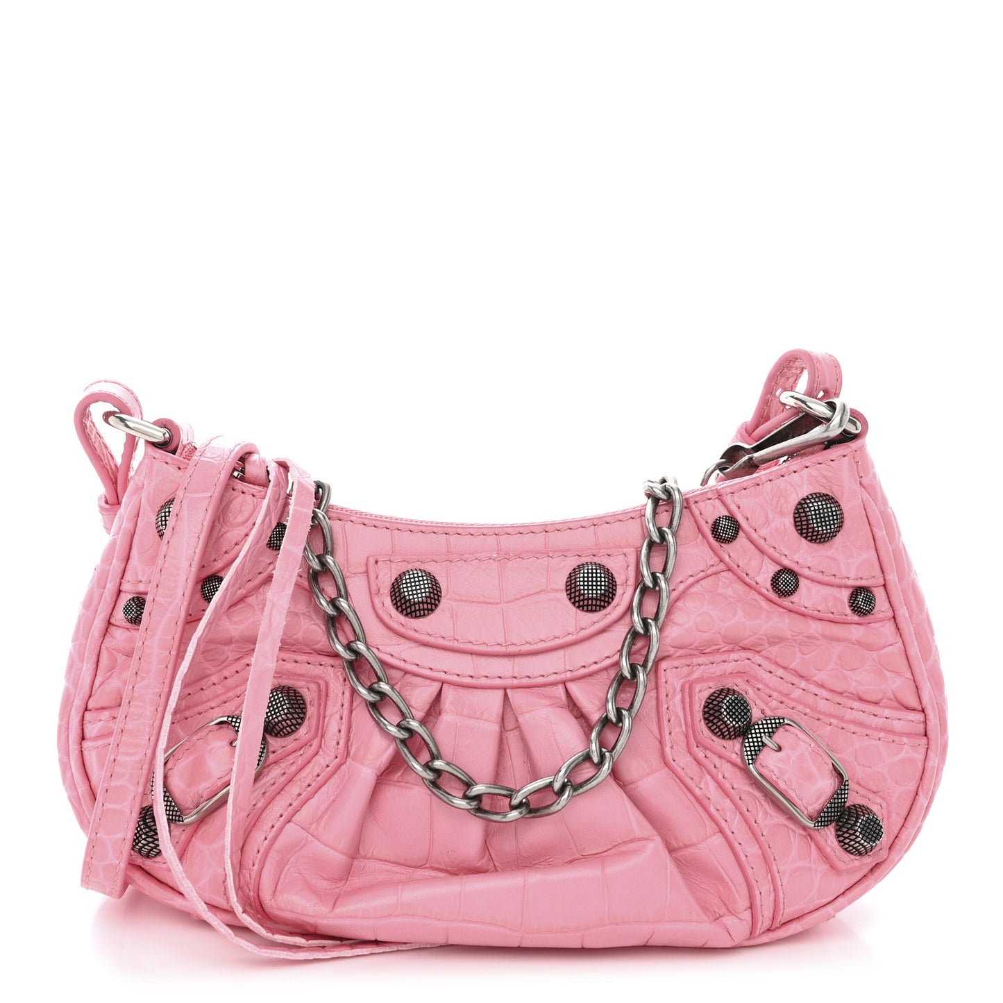 Extra Supple Calfskin Crocodile Embossed Le Cagole Mini Purse With Chain Sweet Pink