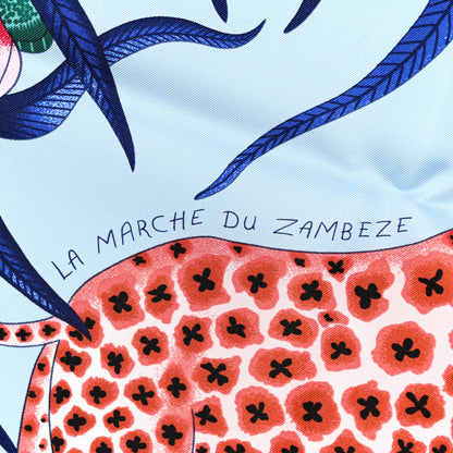 Hermes Silk Twill La Marche Du Zambeze Wash Scarf 90 Bleu Ciel Bleu Jean Rose 4 of 6