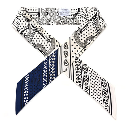 Hermes Silk Eperon d'Or Cut Twilly White Marine Black 1 of 6