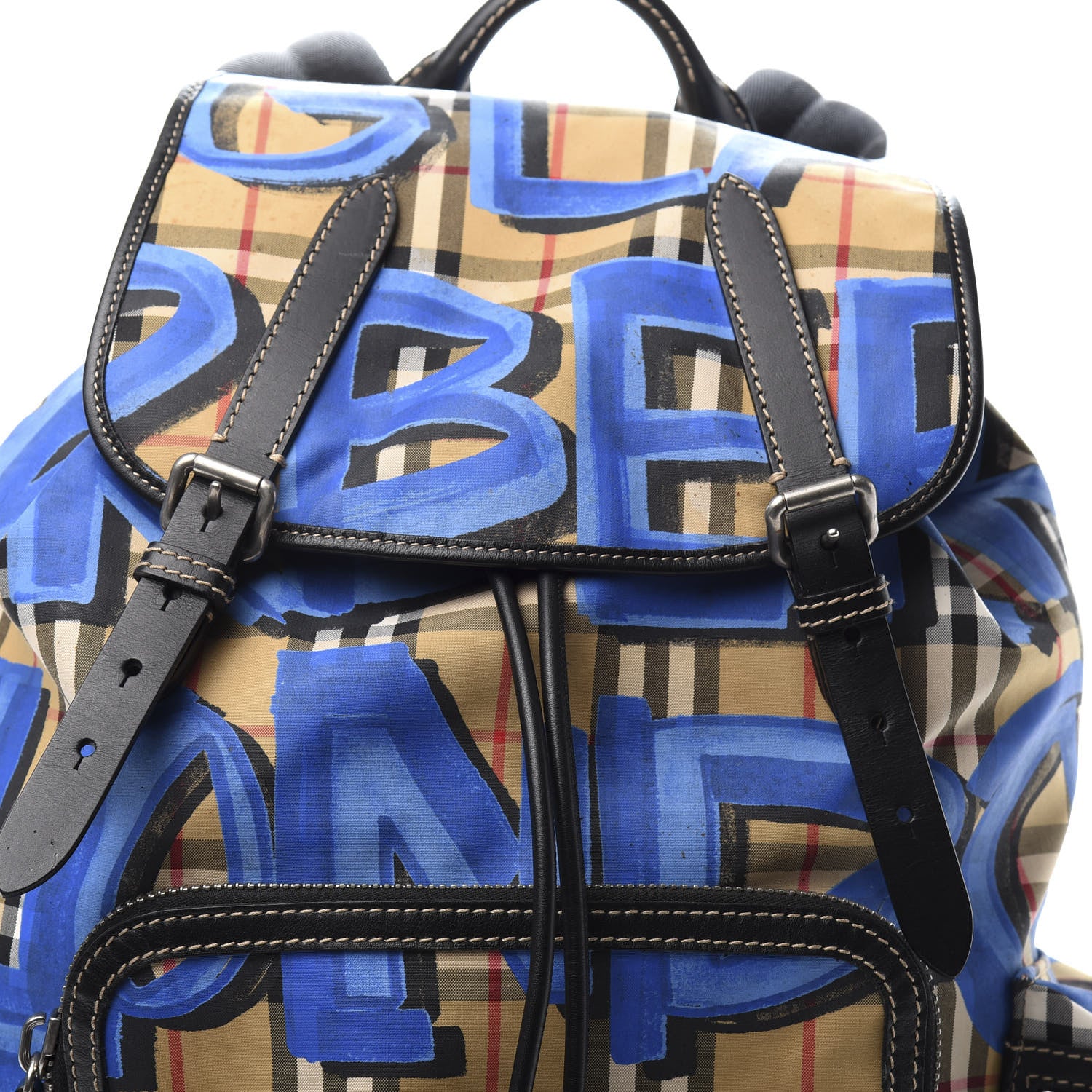 burberry colour block vintage check and leather backpack- blue/orange range Burberry Vintage Check Graffiti Print Large Rucksack Backpack Blue Antique  Yellow 646215 – FASHIONPHILE