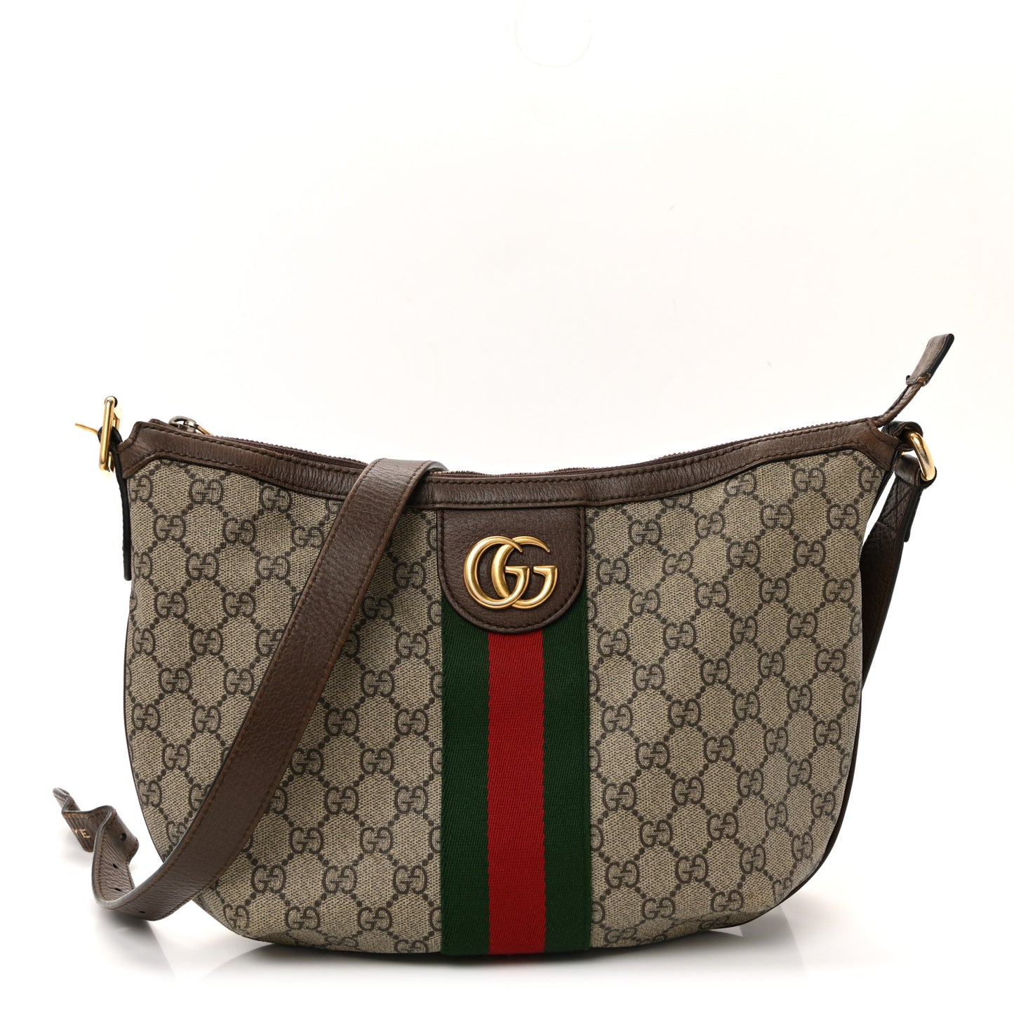 GG Supreme Monogram Web Small Ophidia Half Moon Hobo Brown
