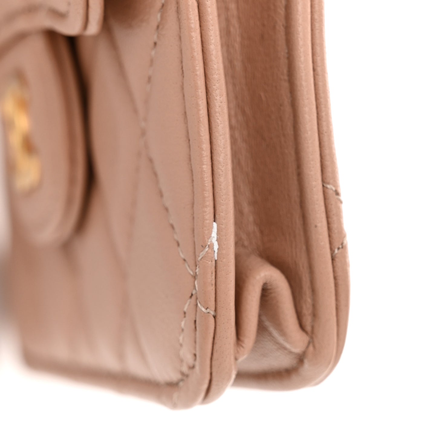 Lambskin Quilted Top Handle Flap Coin Purse With Chain Beige