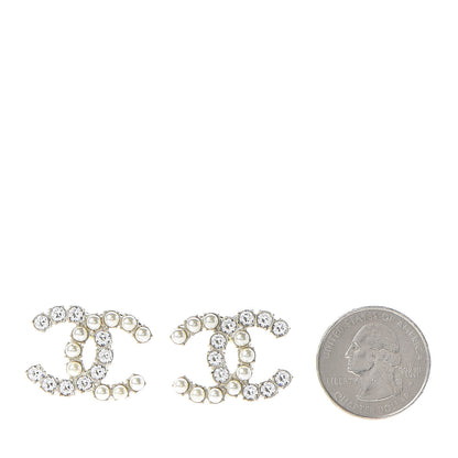 Chanel Crystal Pearl CC Dazzling Domino Earrings Gold 2 of 5