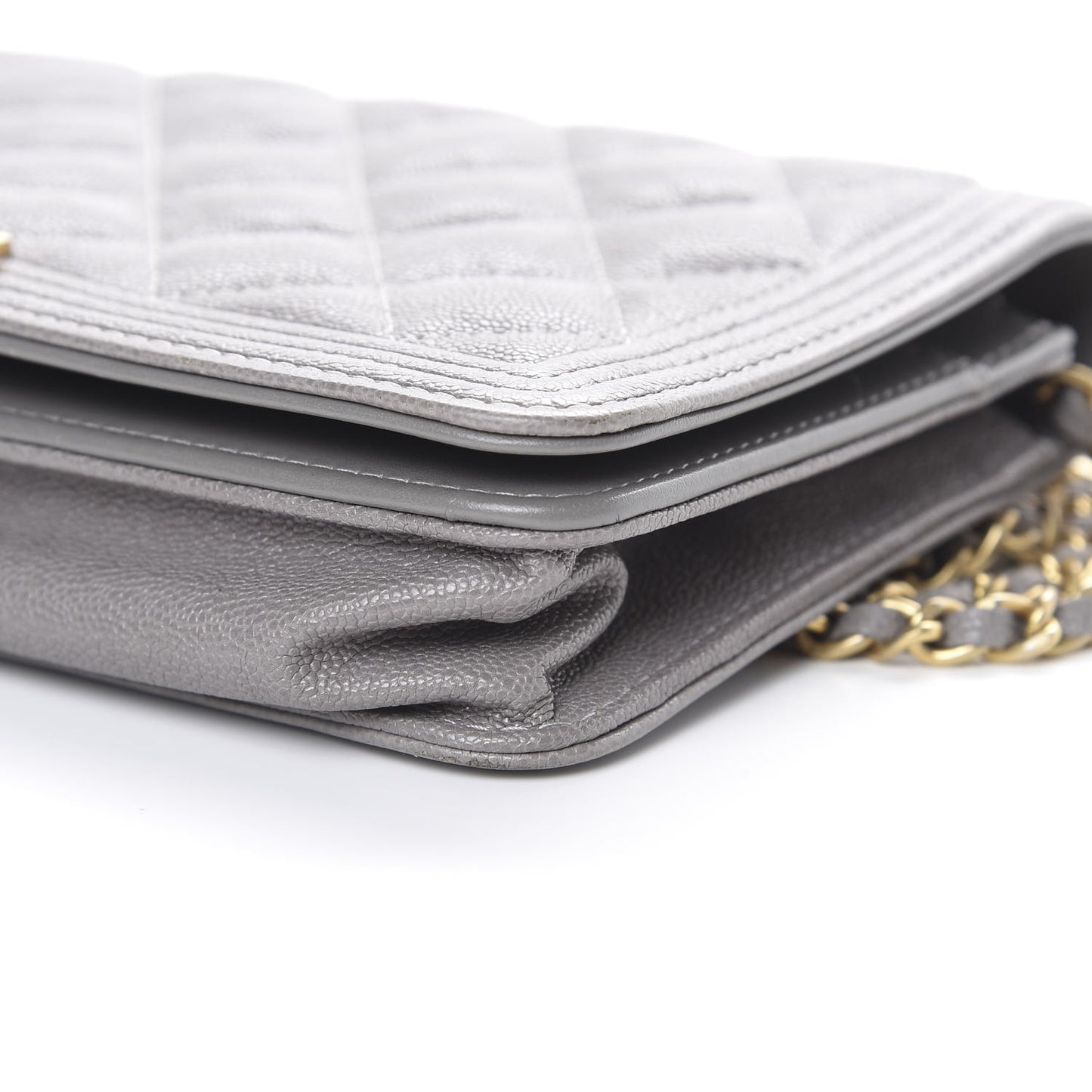 Caviar Quilted Boy Wallet On Chain WOC Grey
