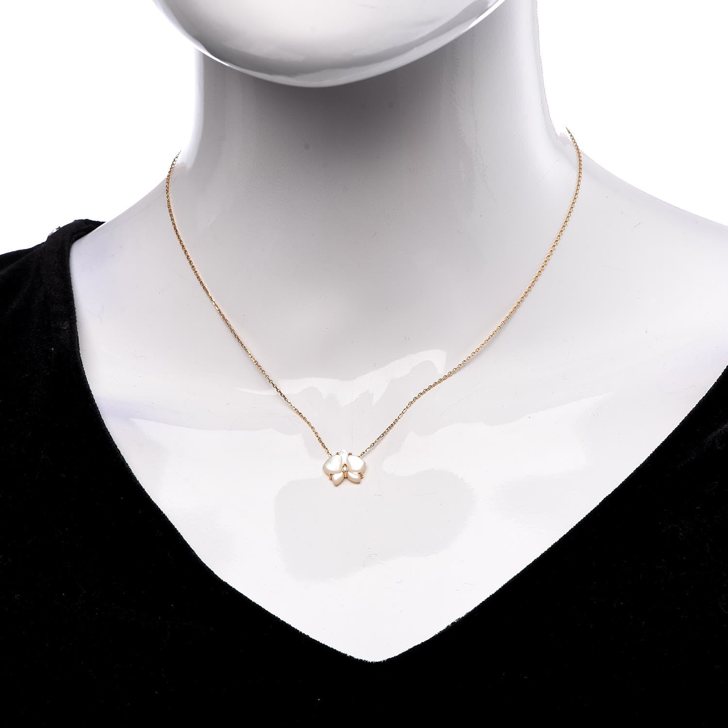 Cartier 18K Yellow Gold Mother Of Pearl Diamond Caresse D'Orchidees Par Necklace 2 of 7