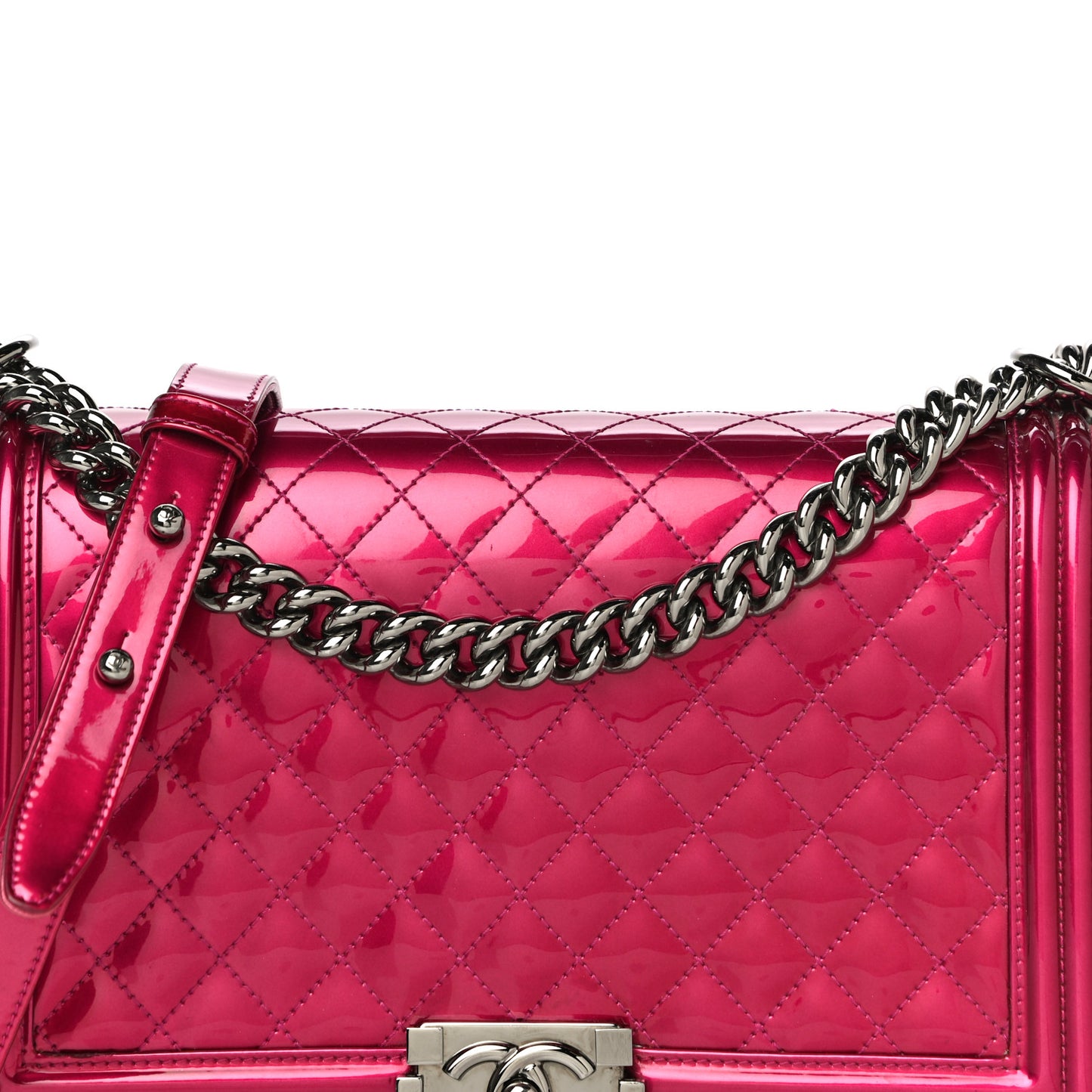 Metallic Patent Quilted New Medium Boy Flap Fuchsia