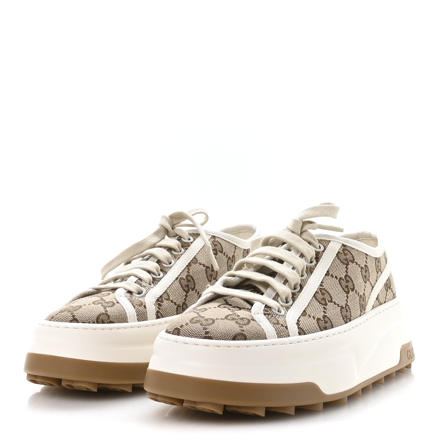 GG Monogram Womens 1977 Tennis Platform 52mm Sneakers 37 Beige Ebony Mystic White