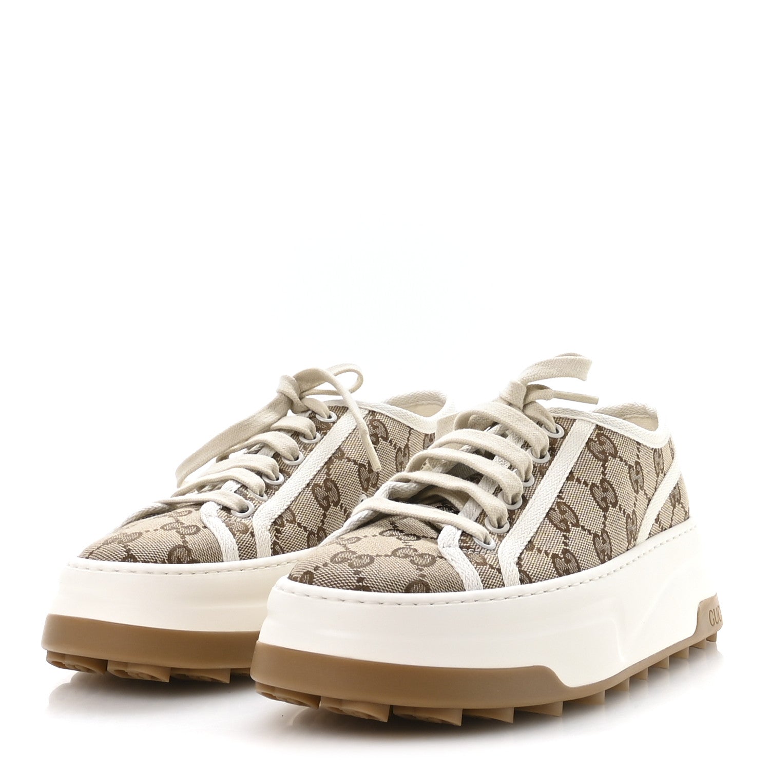 Gucci GG Monogram Womens 1977 Tennis Platform 52mm Sneakers 37 Beige Ebony Mystic White 4 of 9