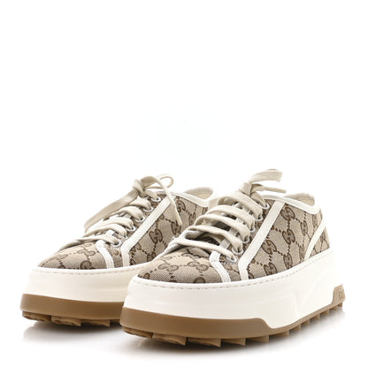 Gucci GG Monogram Womens 1977 Tennis Platform 52mm Sneakers 37 Beige Ebony Mystic White 4 of 9
