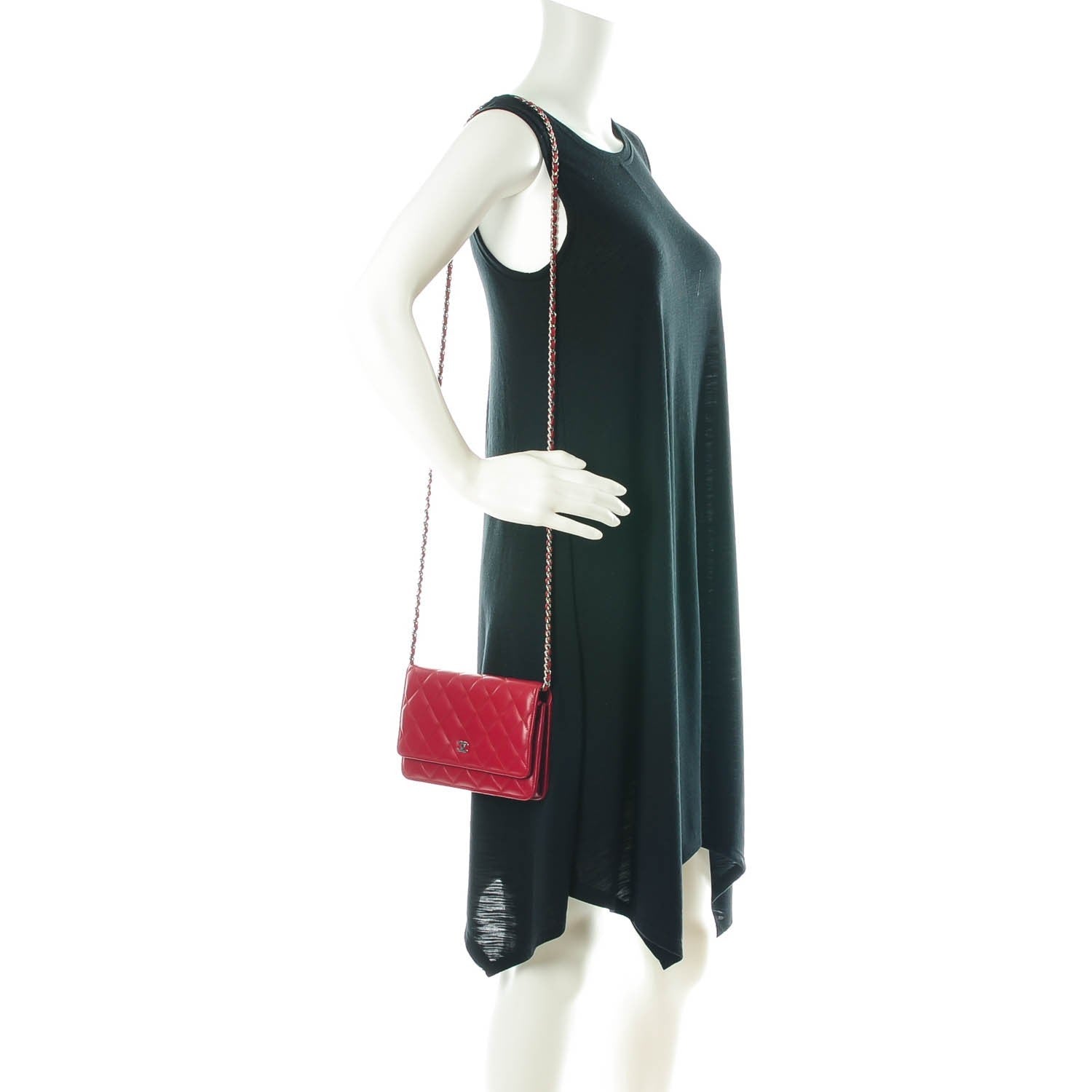 Chanel Lambskin Quilted Wallet On Chain WOC Red 2 of 8