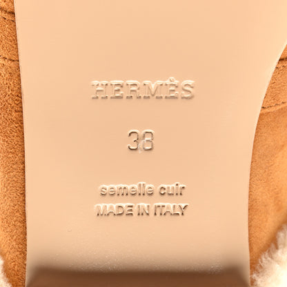 Hermes Suede Goatskin Woolskin Womens Oz Mules 38 Naturel 6 of 9