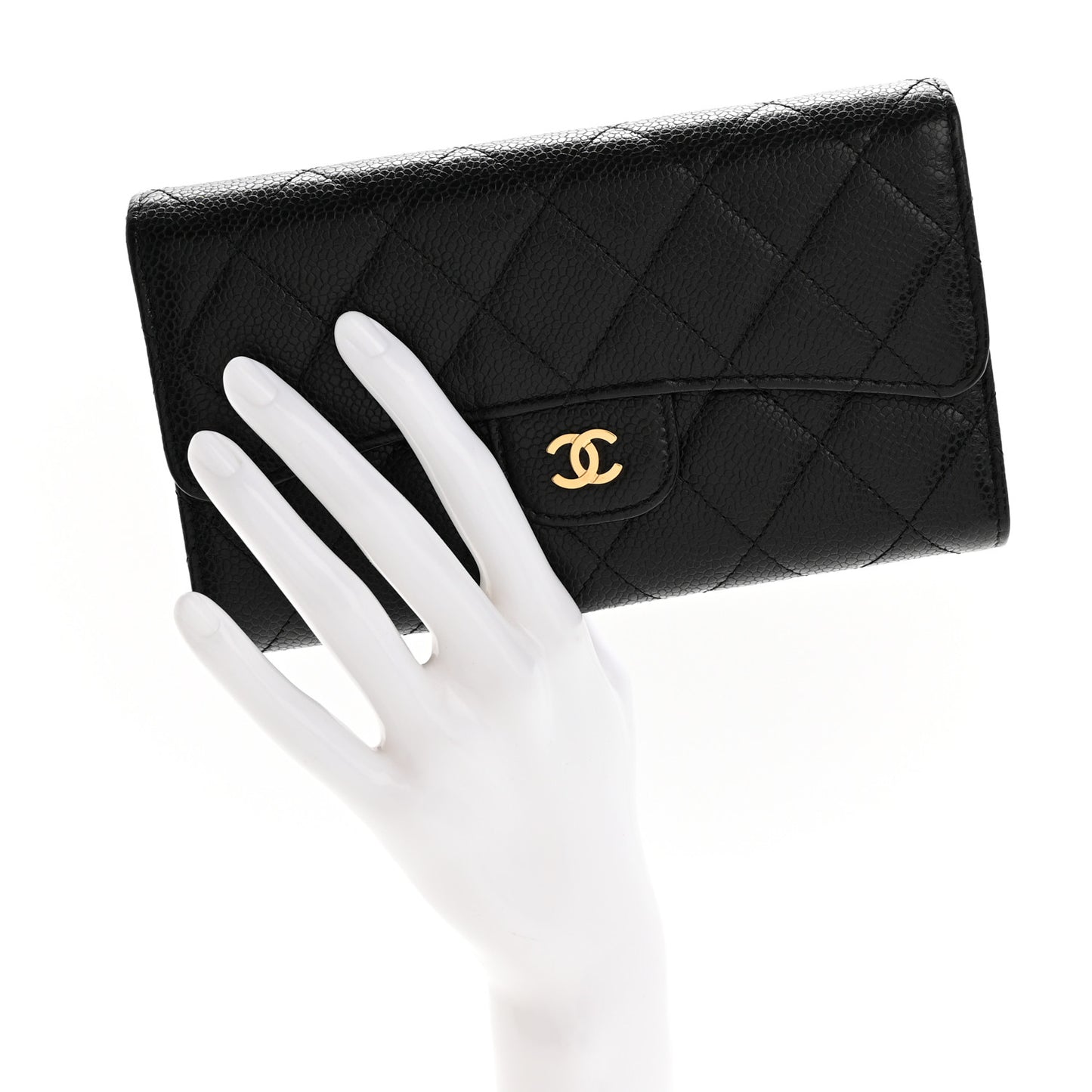 Caviar Quilted Large Flap Wallet Black