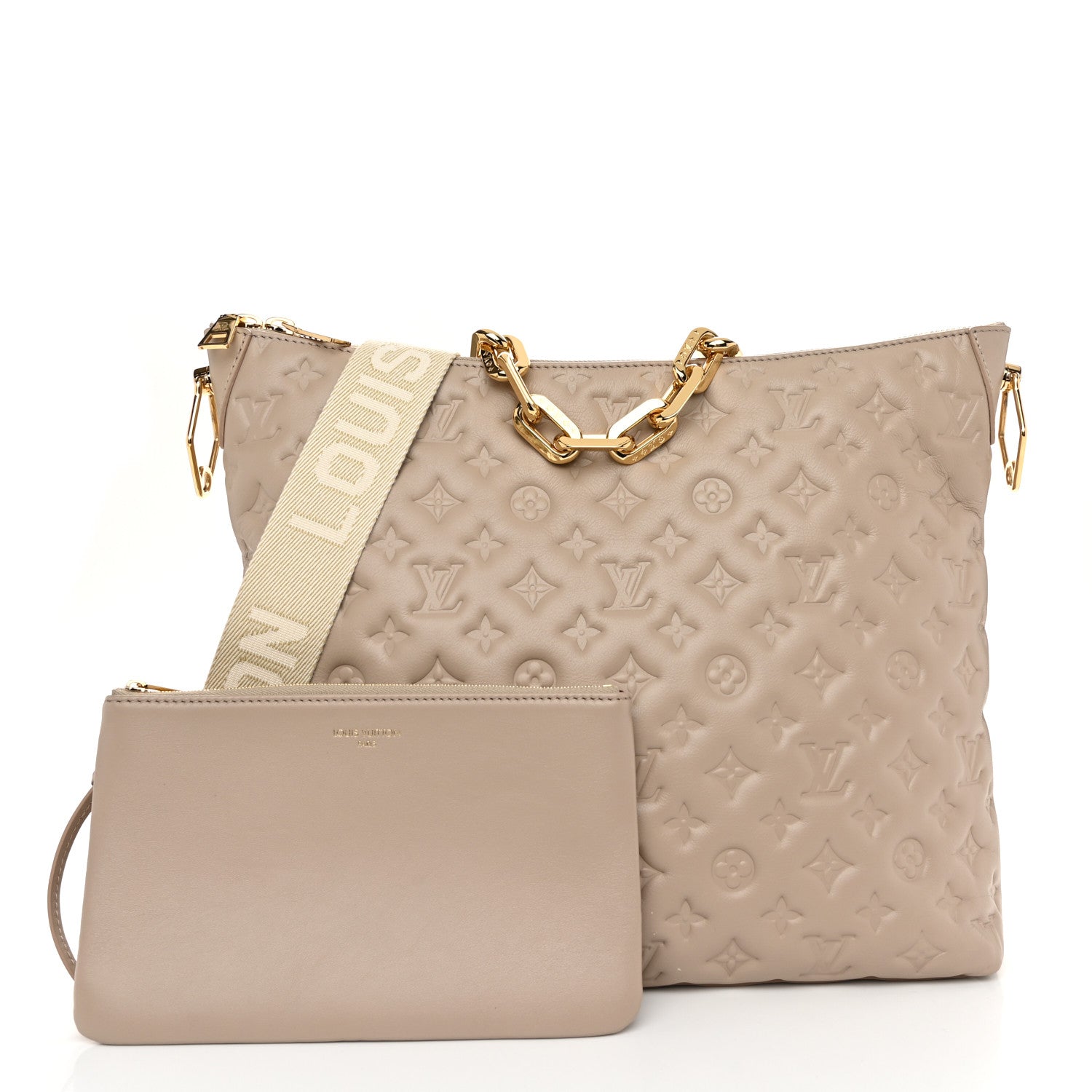 Louis Vuitton Lambskin Embossed Monogram Coussin Hobo MM Galet 3 of 10