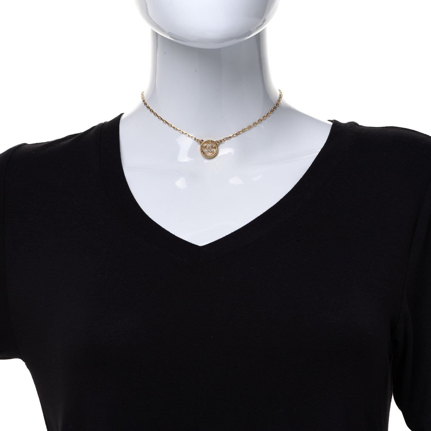 Crystal CC Medallion Pendant Necklace Gold