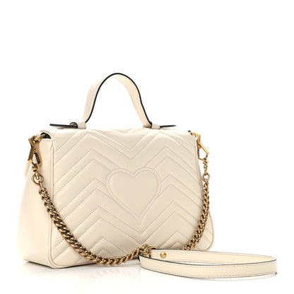 Gucci Calfskin Matelasse Small GG Marmont Top Handle Shoulder Bag White 2 of 11