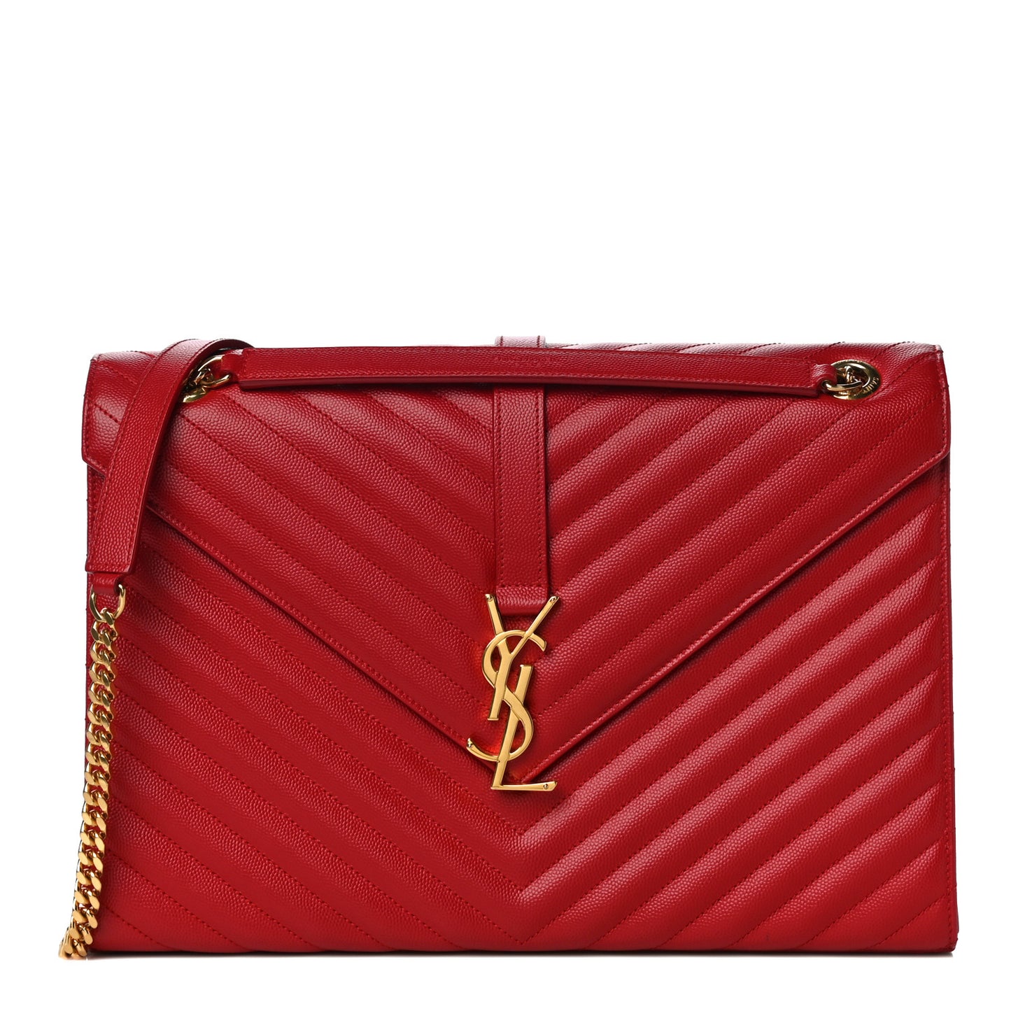Grain De Poudre Matelasse Chevron Large Monogram Satchel Lipstick Red