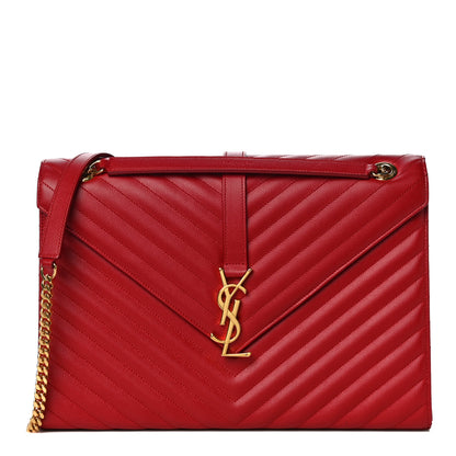 Saint Laurent Grain De Poudre Matelasse Chevron Large Monogram Satchel Lipstick Red 1 of 10