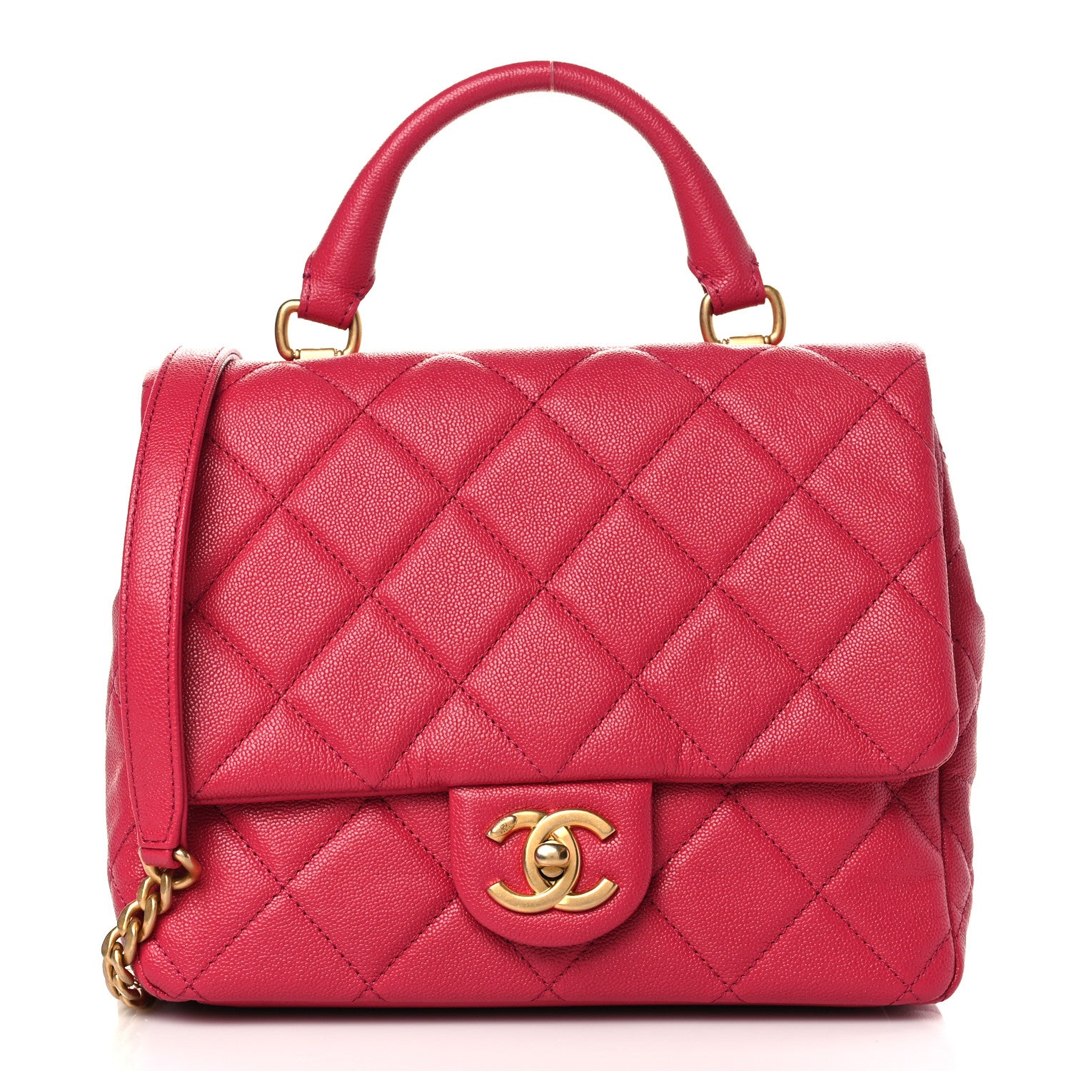 Chanel Shiny Caviar Quilted Small Top Handle Flap Pink 1 of 10