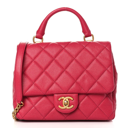 Chanel Shiny Caviar Quilted Small Top Handle Flap Pink 1 of 10