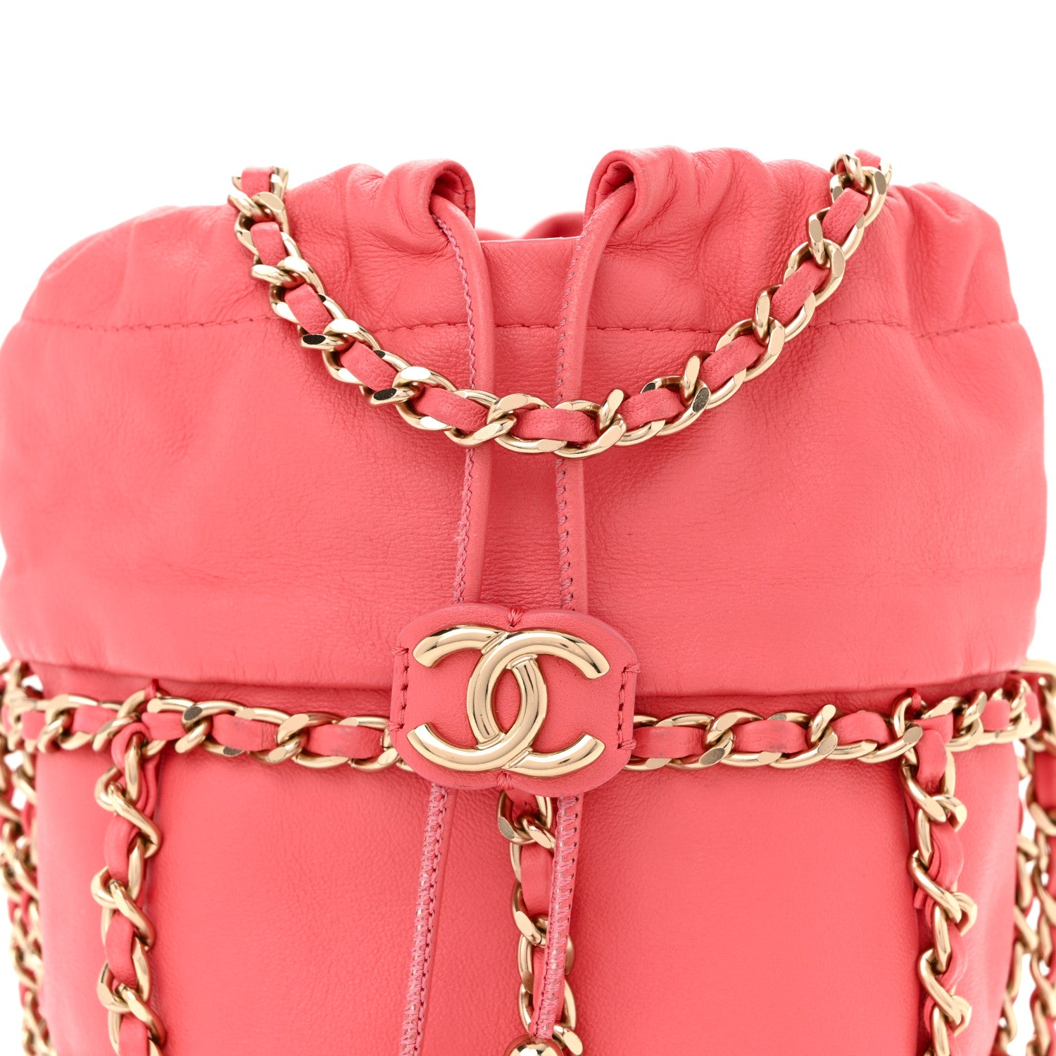 Chanel Lambskin Bucket Chain Drawstring Bag Pink 8 of 11