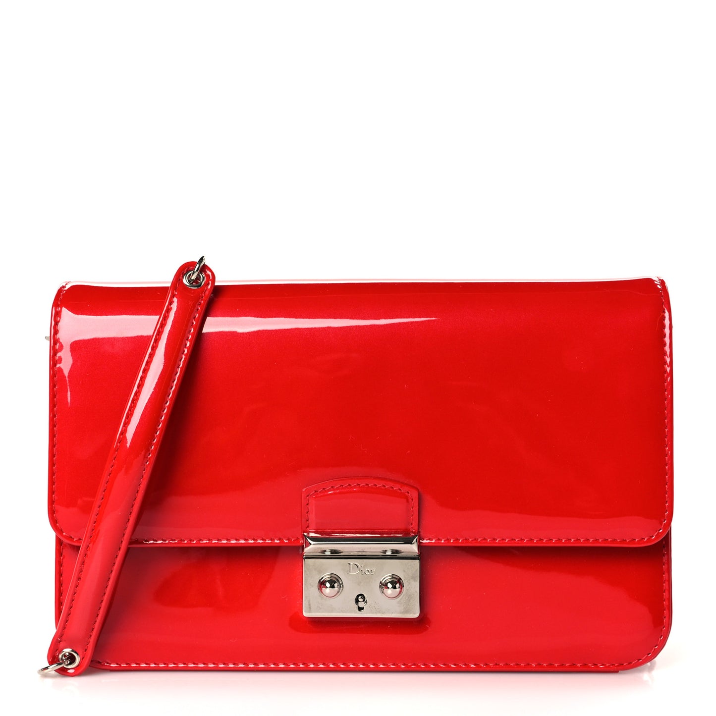 Metallic Box Patent Calfskin Miss Dior Promenade Pouch Red