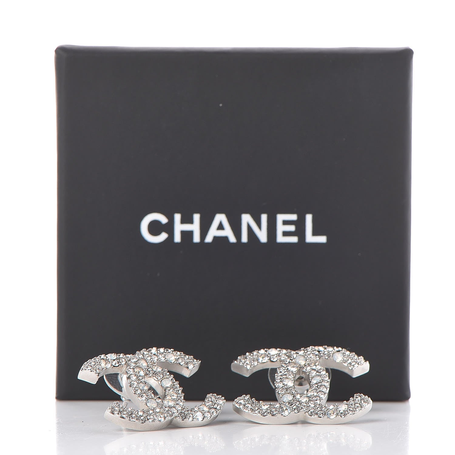 Chanel Crystal Timeless CC Earrings Silver 5 of 5