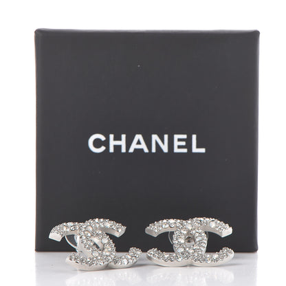 Chanel Crystal Timeless CC Earrings Silver 5 of 5
