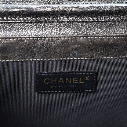 Chanel Cracked Metallic Calfskin Quilted Zip Away Chain Clutch Dark Silver 6 of 10