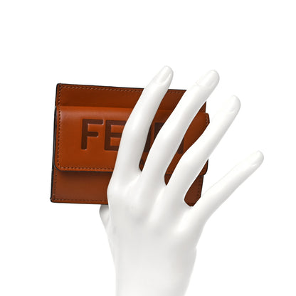 Fendi Vitello King Tamponato Logo Embossed Fold Over Card Holder Wallet Cuoio 3 of 19