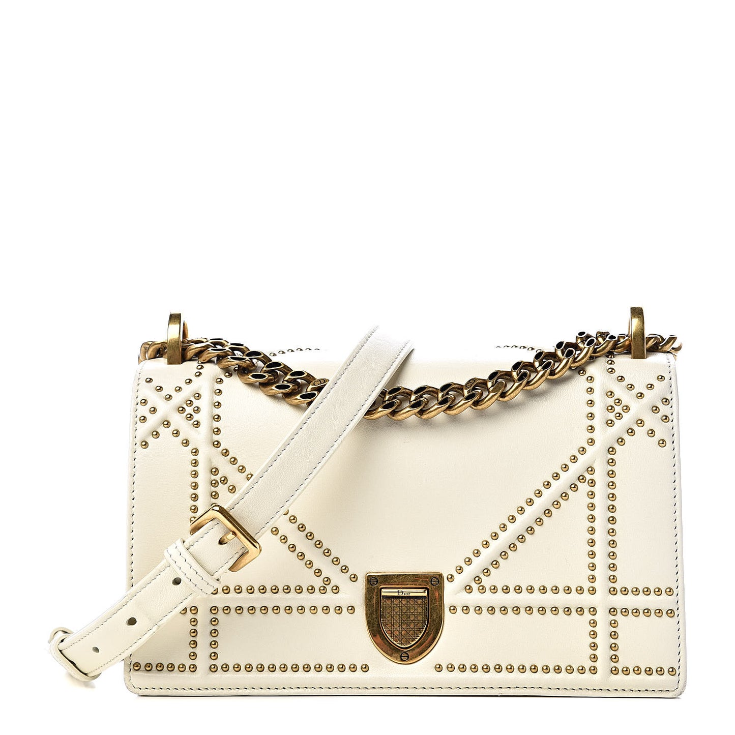 Lambskin Studded Small Diorama Flap Bag Off White