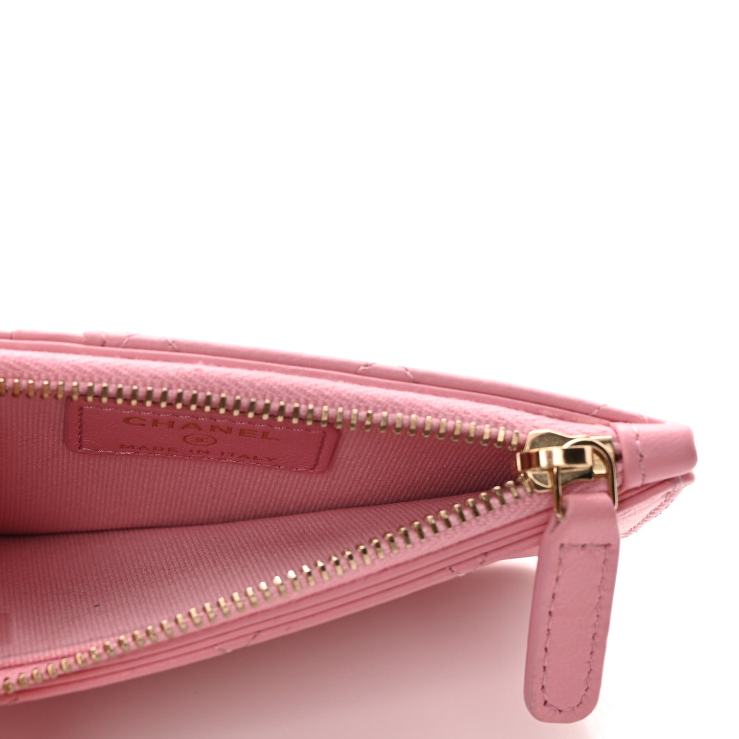 Lambskin Quilted Flap Zip Card Holder Pink