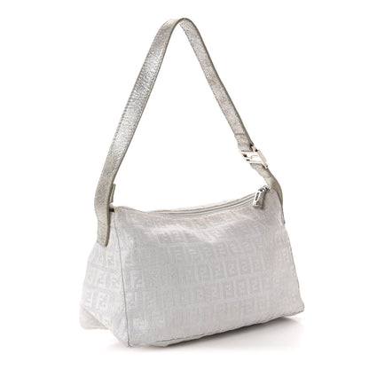 Fendi Metallic Lurex Zucchino Suede Small Shoulder Bag White Argento 3 of 12