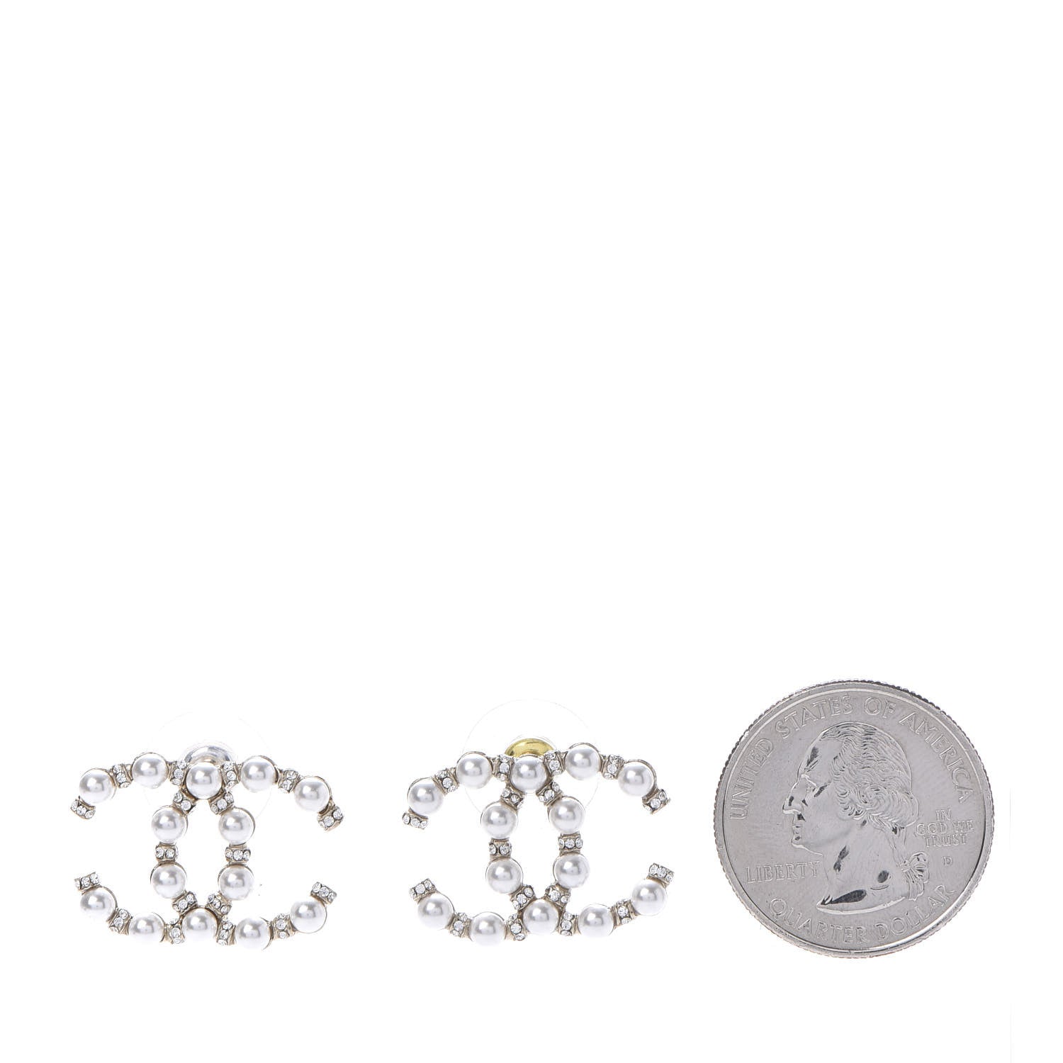 Chanel Pearl Crystal Nefertiti CC Earrings Gold 3 of 10