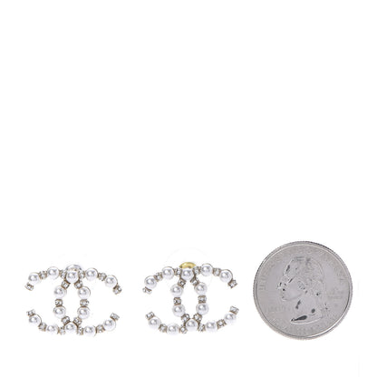 Chanel Pearl Crystal Nefertiti CC Earrings Gold 3 of 10