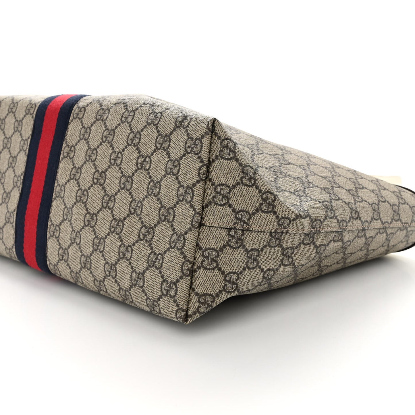 GG Supreme Monogram Textured Dollar Calfskin Web Medium Ophidia Shopping Tote Beige Ebony Mystic White