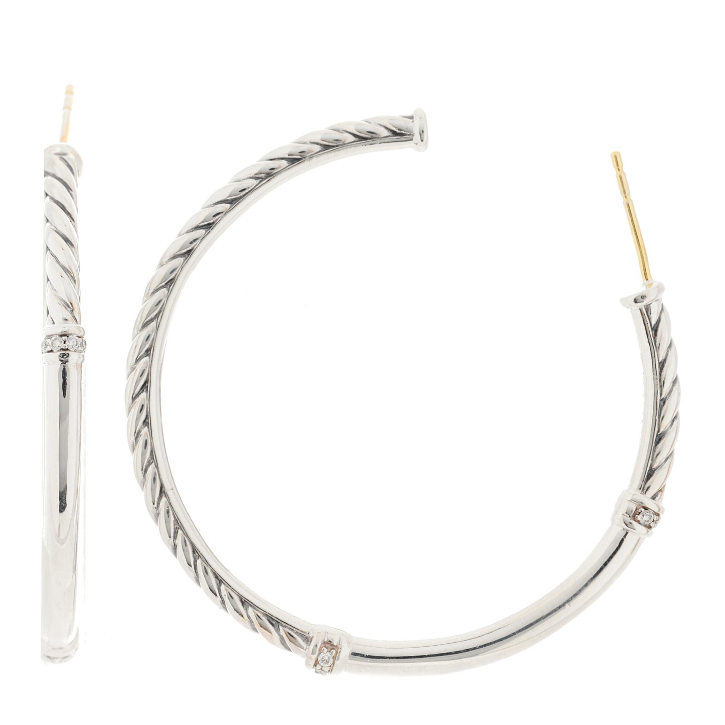 Sterling Silver Diamond Large Metro Hoop Earrings