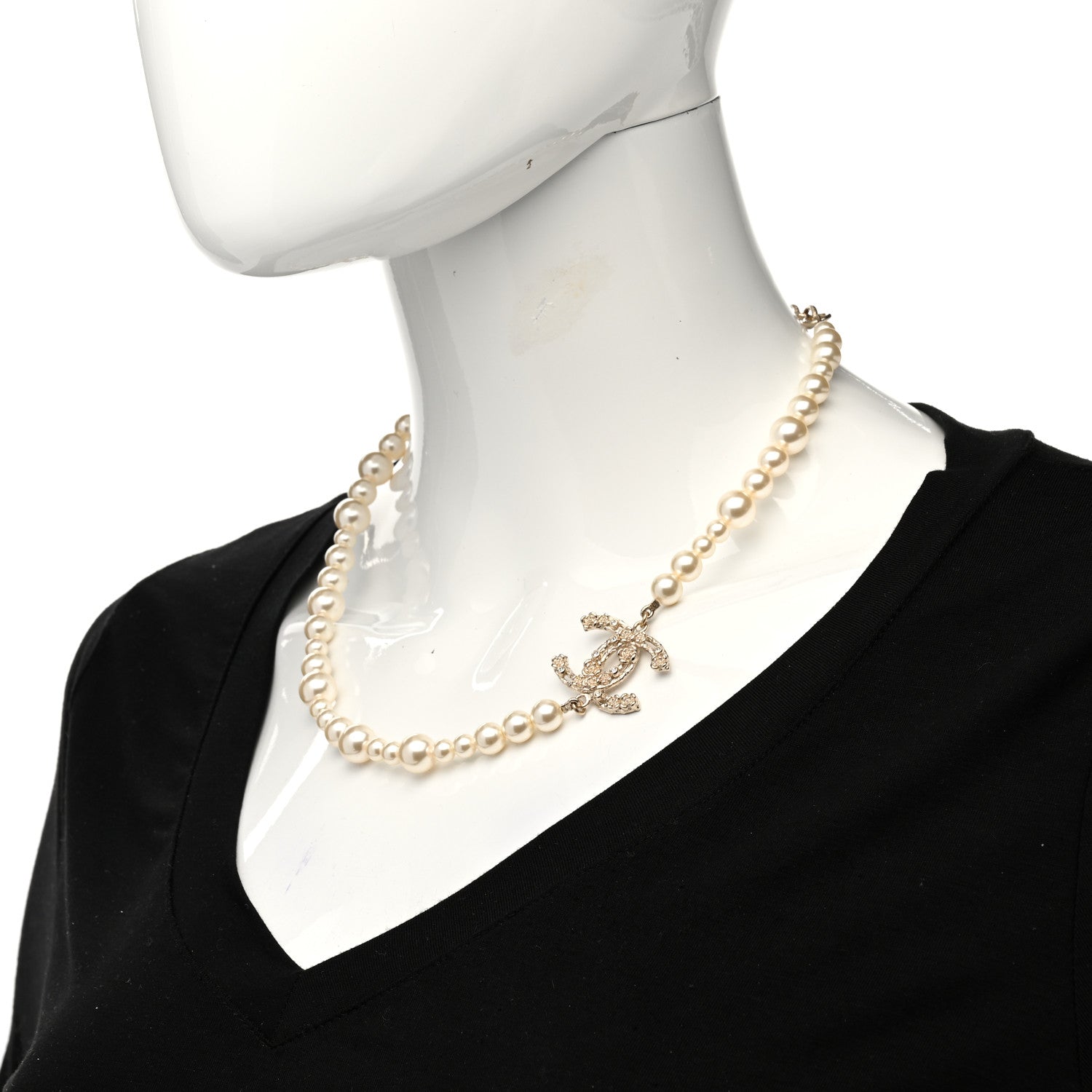 Chanel Pearl Crystal CC Camellia Short Necklace Gold 2 of 6