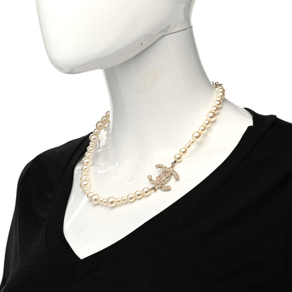 Chanel Pearl Crystal CC Camellia Short Necklace Gold 2 of 6