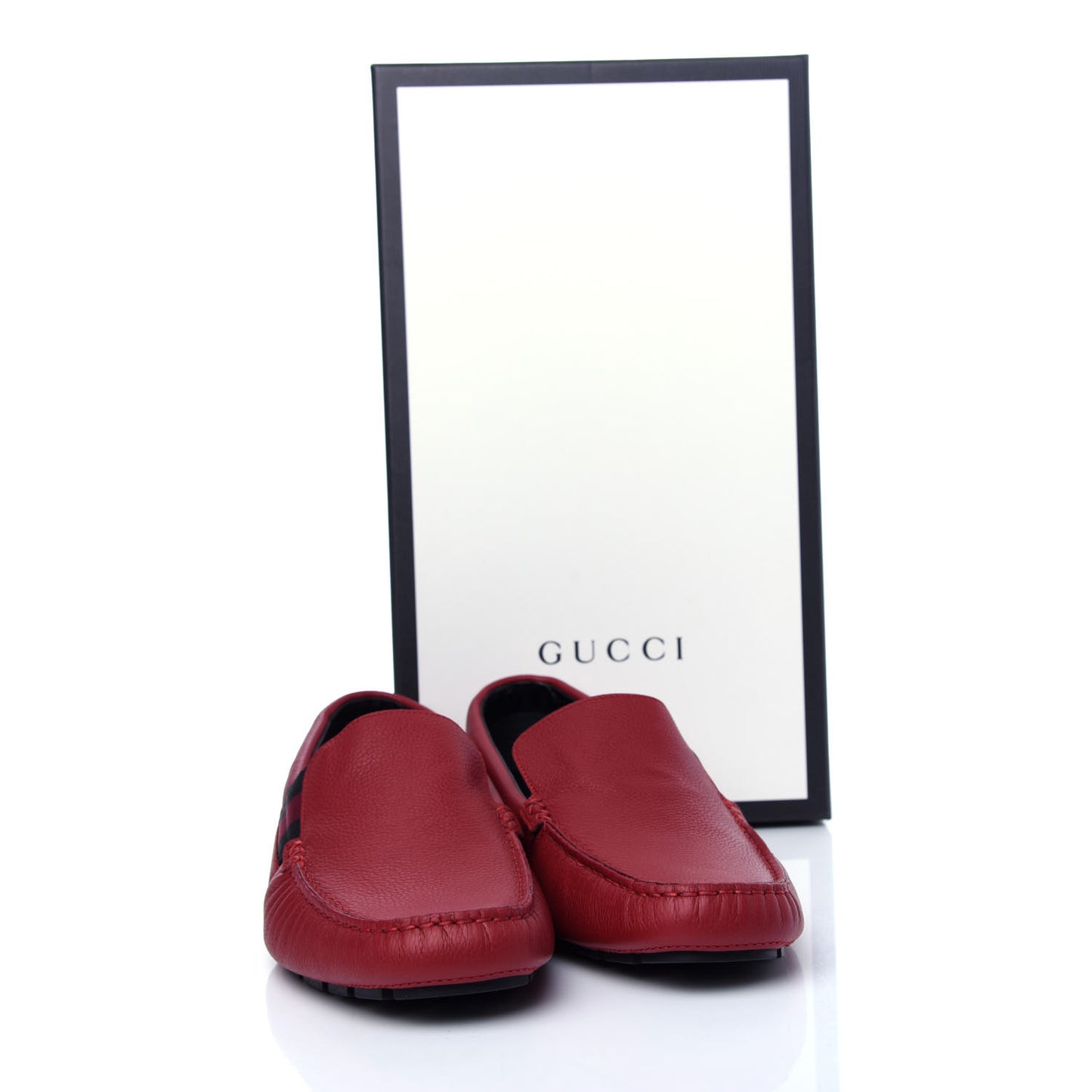 Calfskin Web Mens Driver Loafers 9 Red