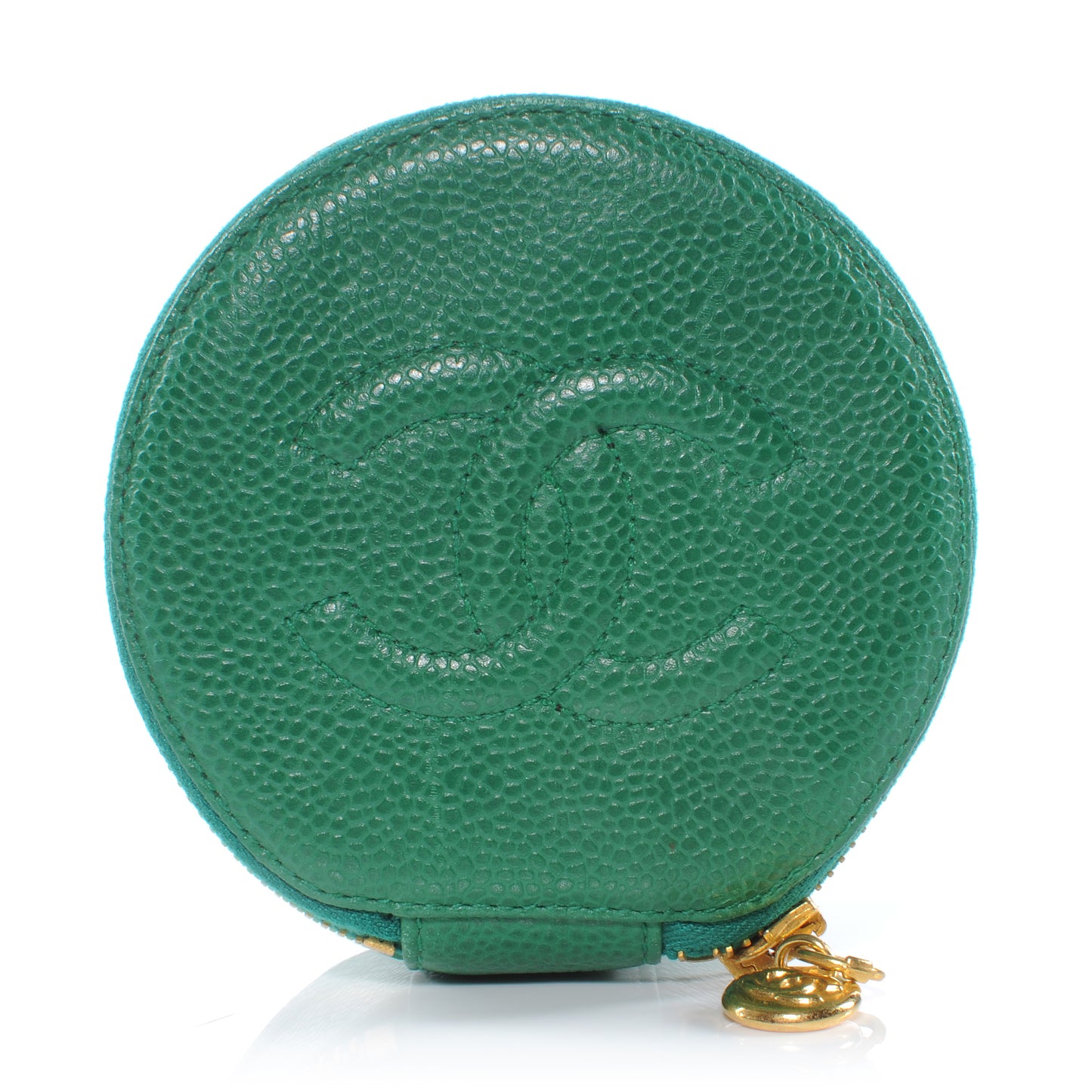 Small CC Caviar Jewelry Travel Case Green