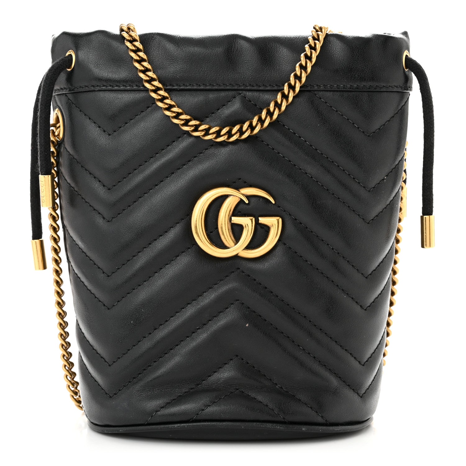 Gucci Calfskin Matelasse Mini GG Marmont 2.0 Bucket Bag Black 1 of 14