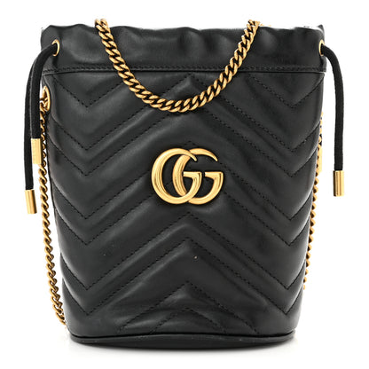 Gucci Calfskin Matelasse Mini GG Marmont 2.0 Bucket Bag Black 1 of 14