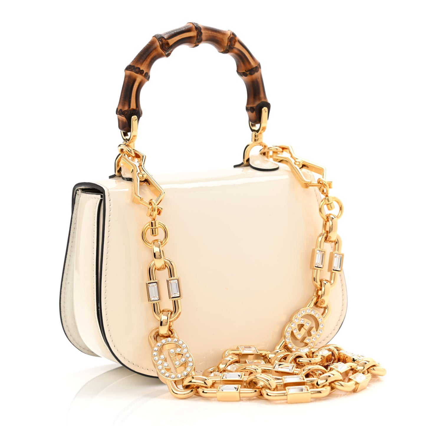 Patent Crystal Mini Bamboo 1947 Top Handle Chain Bag White