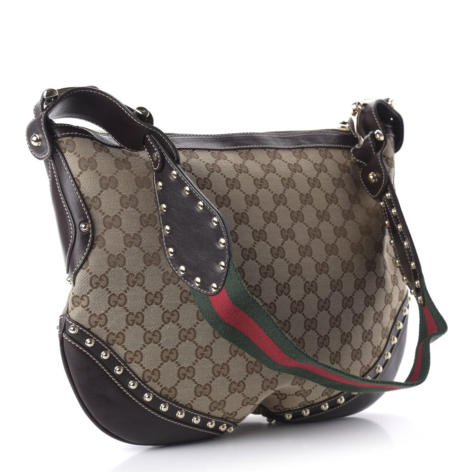 Gucci Monogram Web Studded Pelham Shoulder Bag Dark Brown 3 of 10