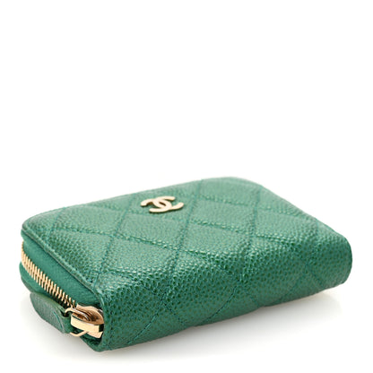 Chanel Metallic Caviar Quilted Zip Coin Purse Green 4 of 9