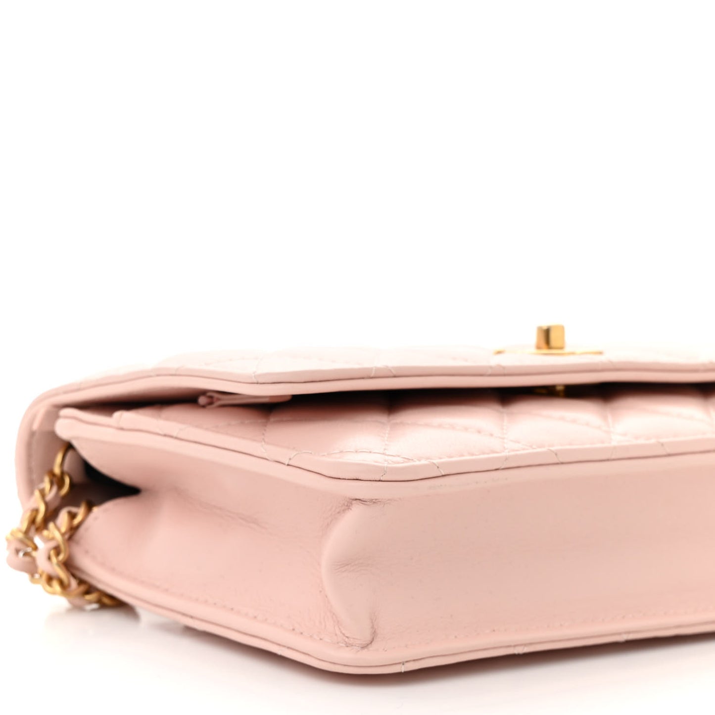 Lambskin Quilted CC Pearl Crush Wallet on Chain WOC Pink