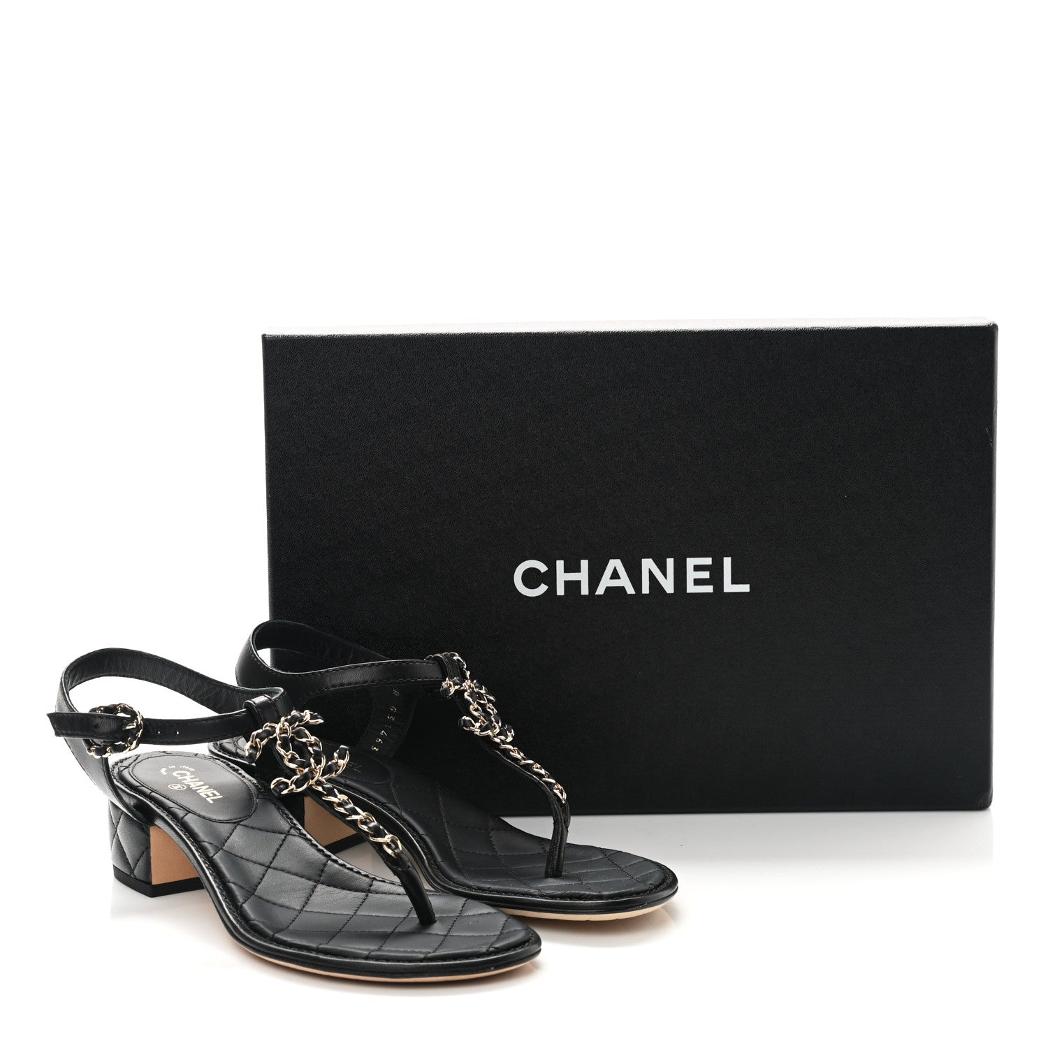 Chanel Lambskin Chain CC Thong Sandals 35.5 Black 10 of 10